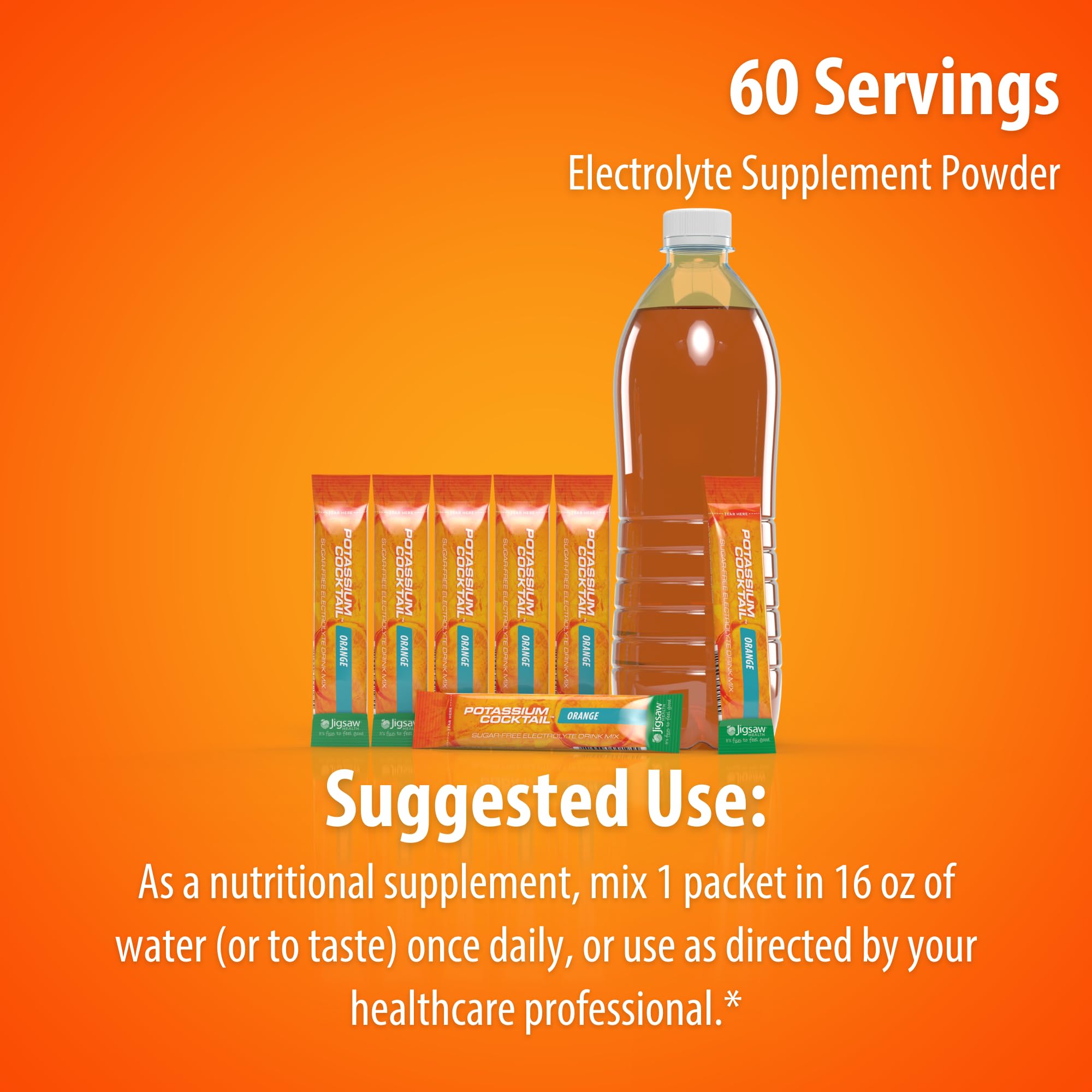 Jigsaw Health Potassium Cocktail orange kitchen scene, convenient daily electrolyte option.