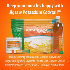 Jigsaw Health Potassium Cocktail orange take-with-me pack for quick hydration.