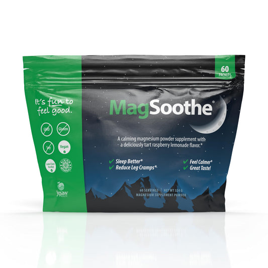 Jigsaw MagSoothe raspberry lemonade powder tub may support relaxation and a calming routine.