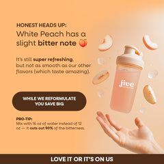 Jive Clear Protein Powder White Peach pour captures a juice-like consistency.