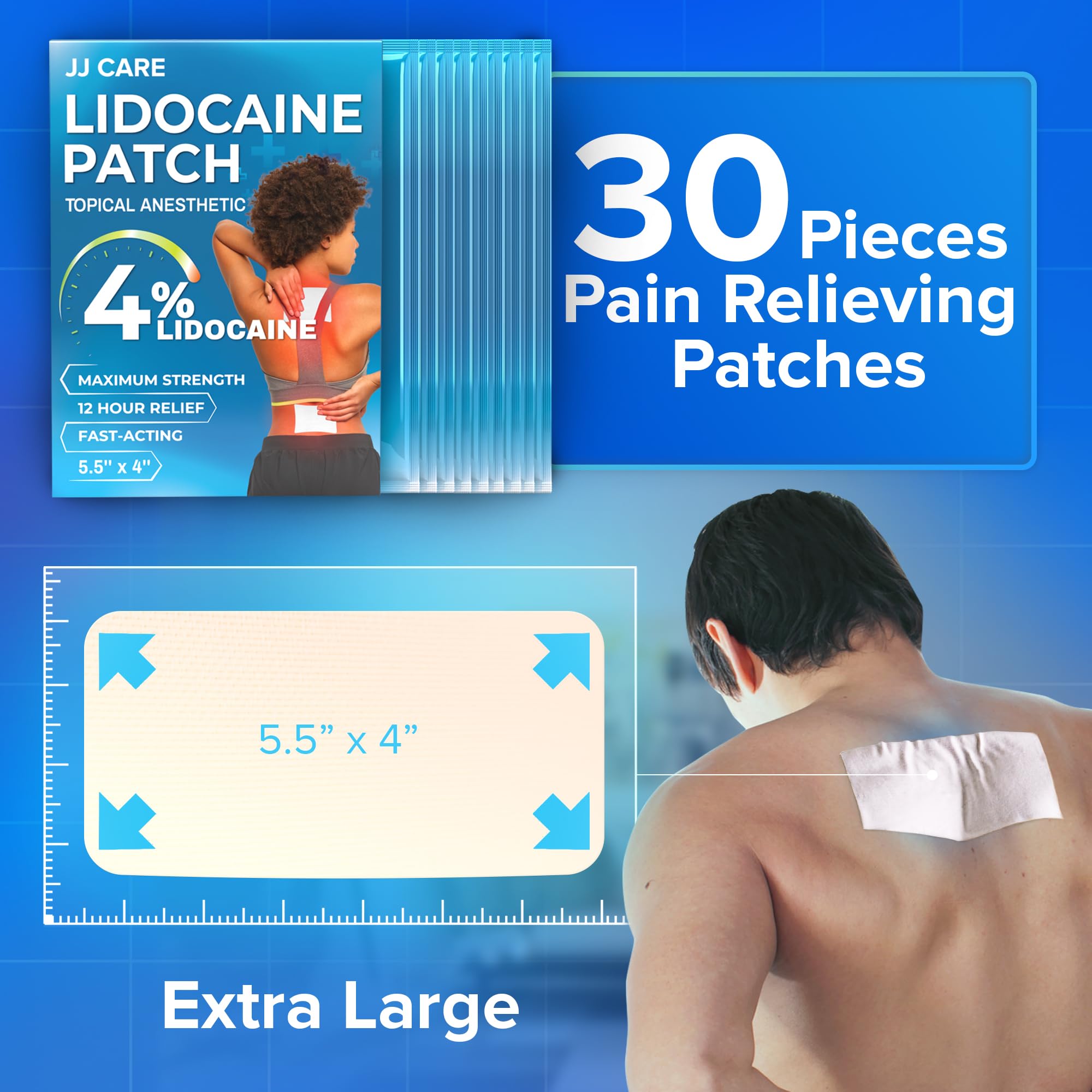 Menthol detail on JJ CARE patches provides cooling relief.