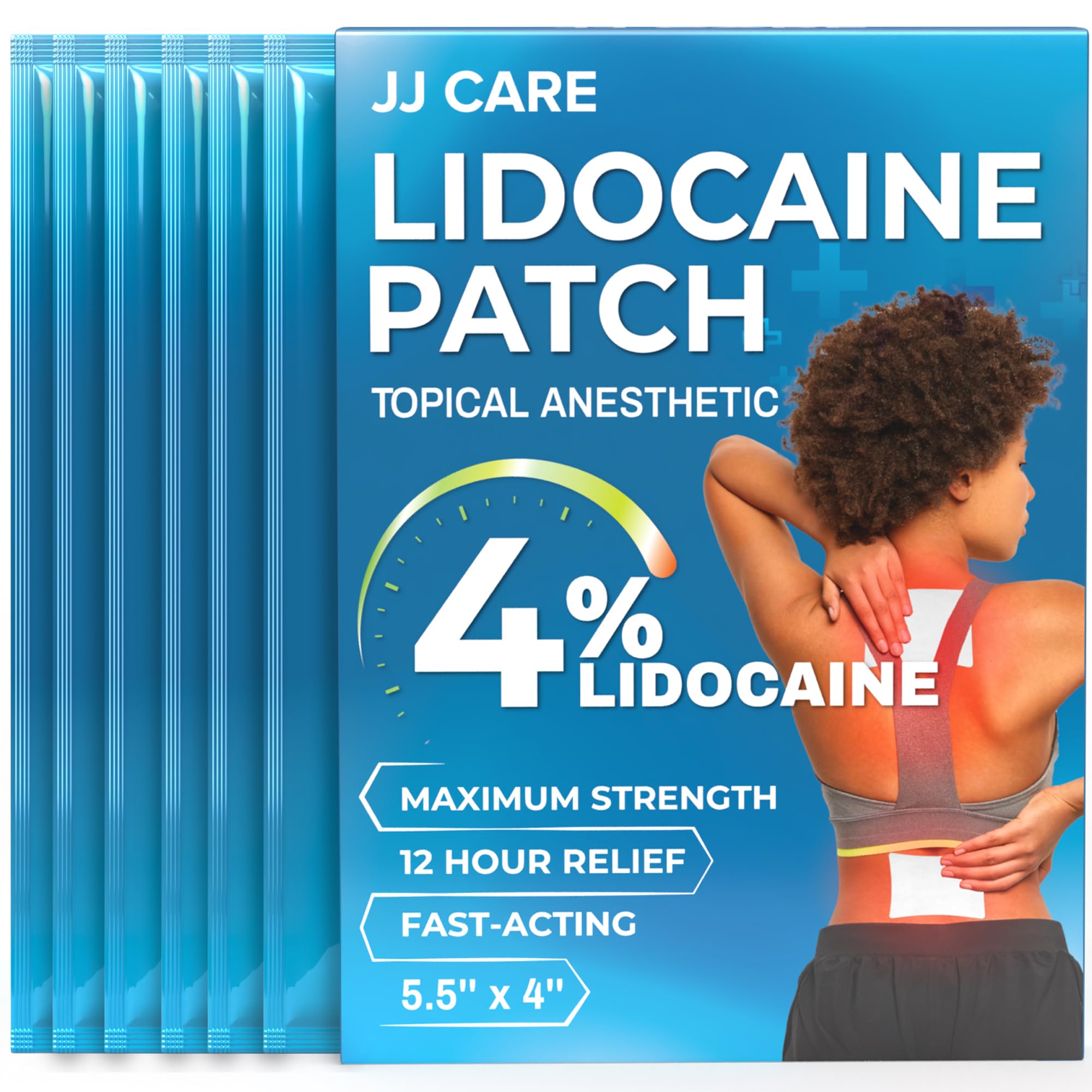 JJ CARE Lidocaine Patches pack of 30 offers fast, targeted back pain relief.