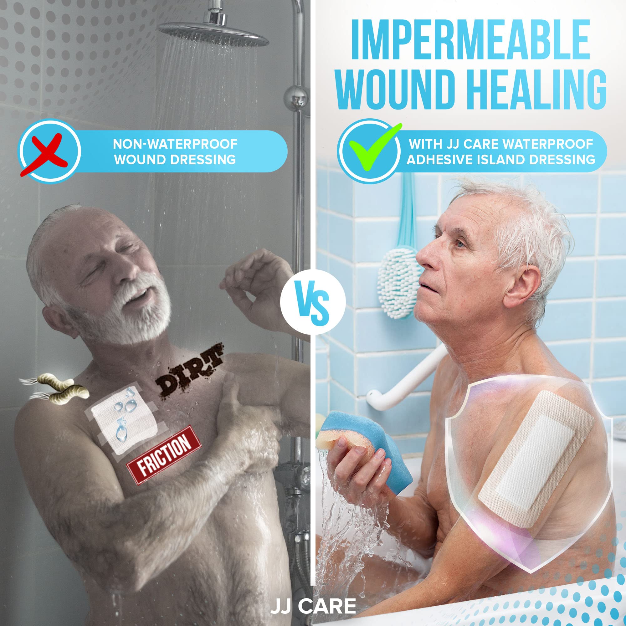 Lightweight adhesive border keeps JJ CARE dressing secure without tape irritation