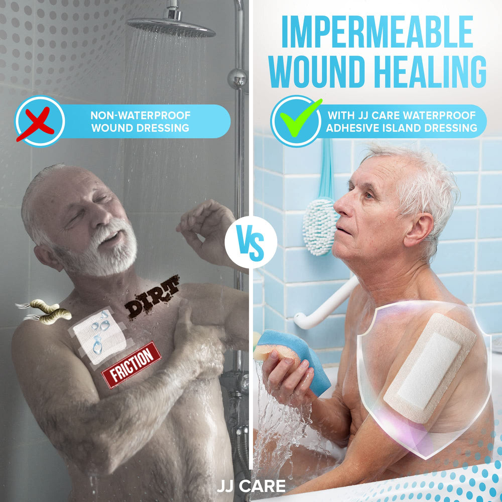 Lightweight adhesive border keeps JJ CARE dressing secure without tape irritation