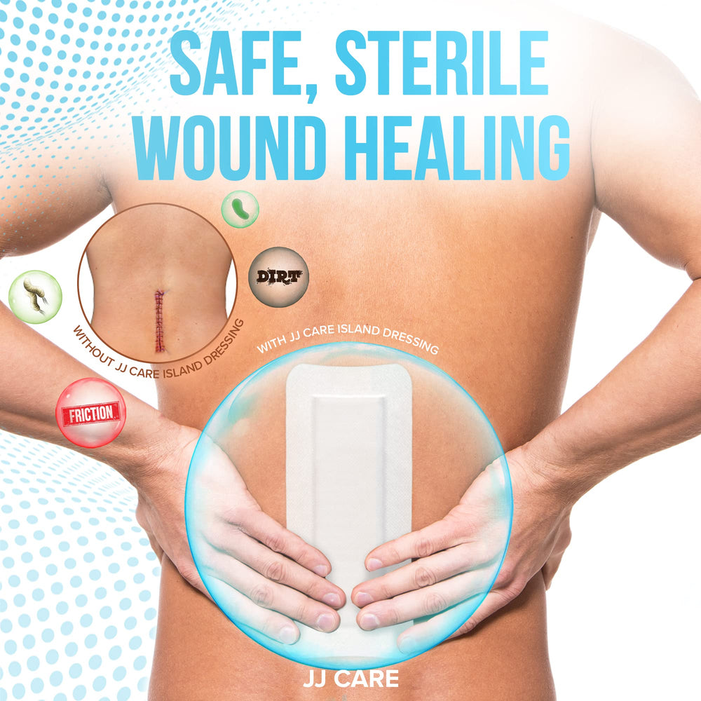 JJ CARE waterproof bordered gauze pad protects wounds while remaining breathable.