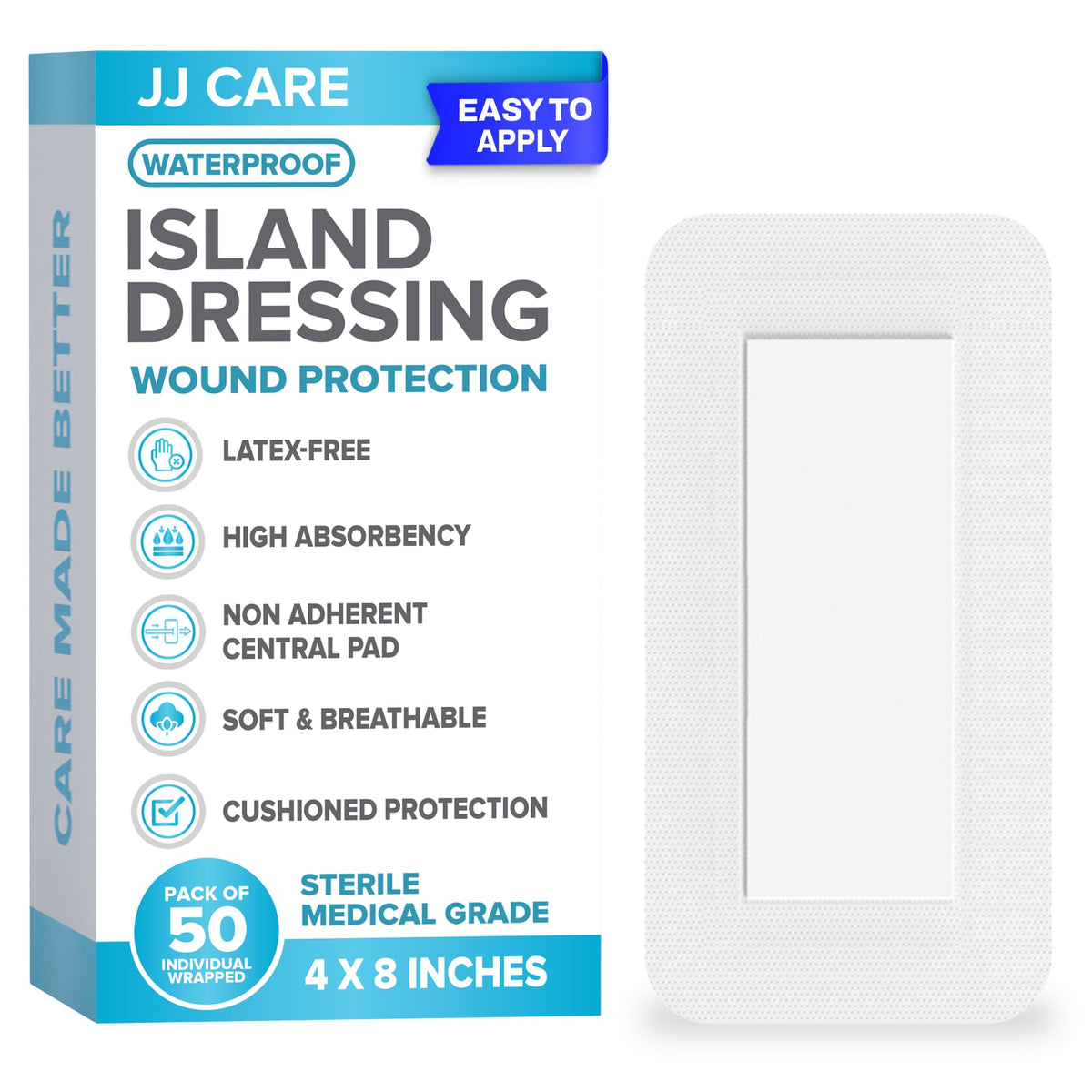 JJ CARE waterproof island dressing in use for dry protection of a light wound