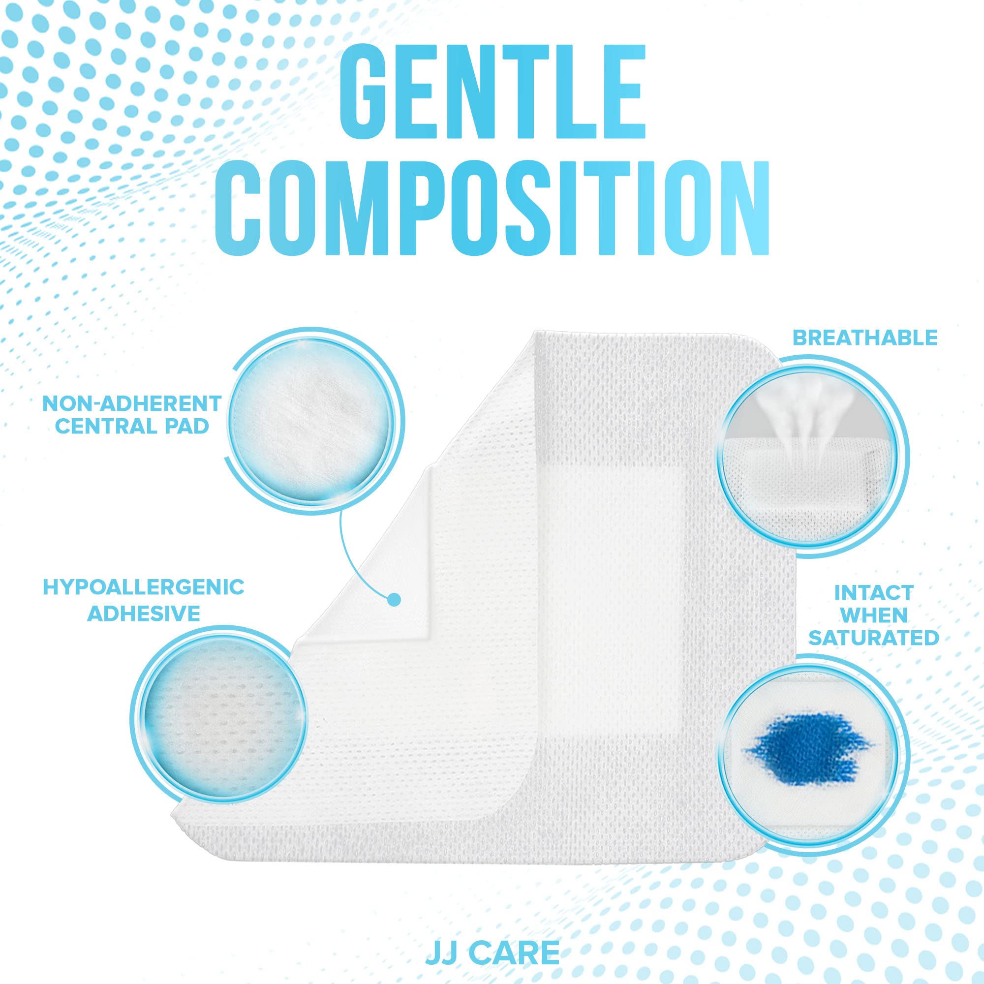 JJ CARE non-stick center enables gentle dressing changes with minimal disruption