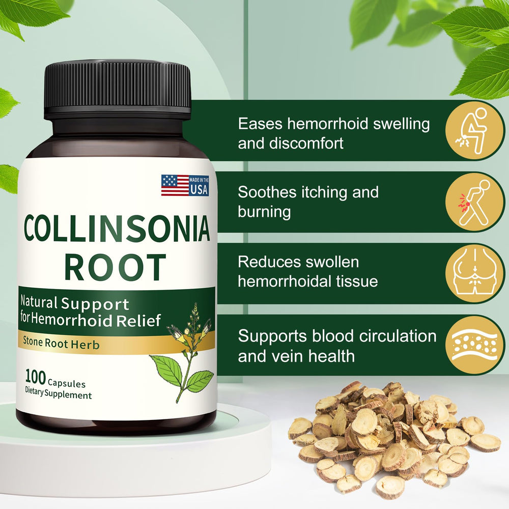 Jkrova Collinsonia Root capsules pack highlighting convenient, all-herbal formula.