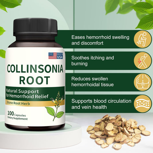 Jkrova Collinsonia Root capsules pack highlighting convenient, all-herbal formula.