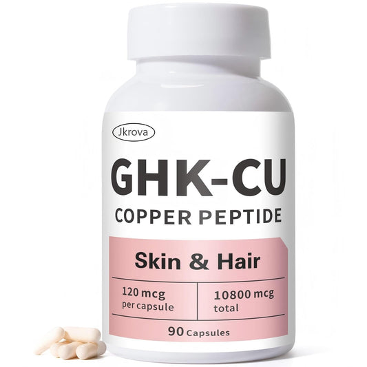 Jkrova GHK-Cu capsule closeup showing high purity for skin and hair support.