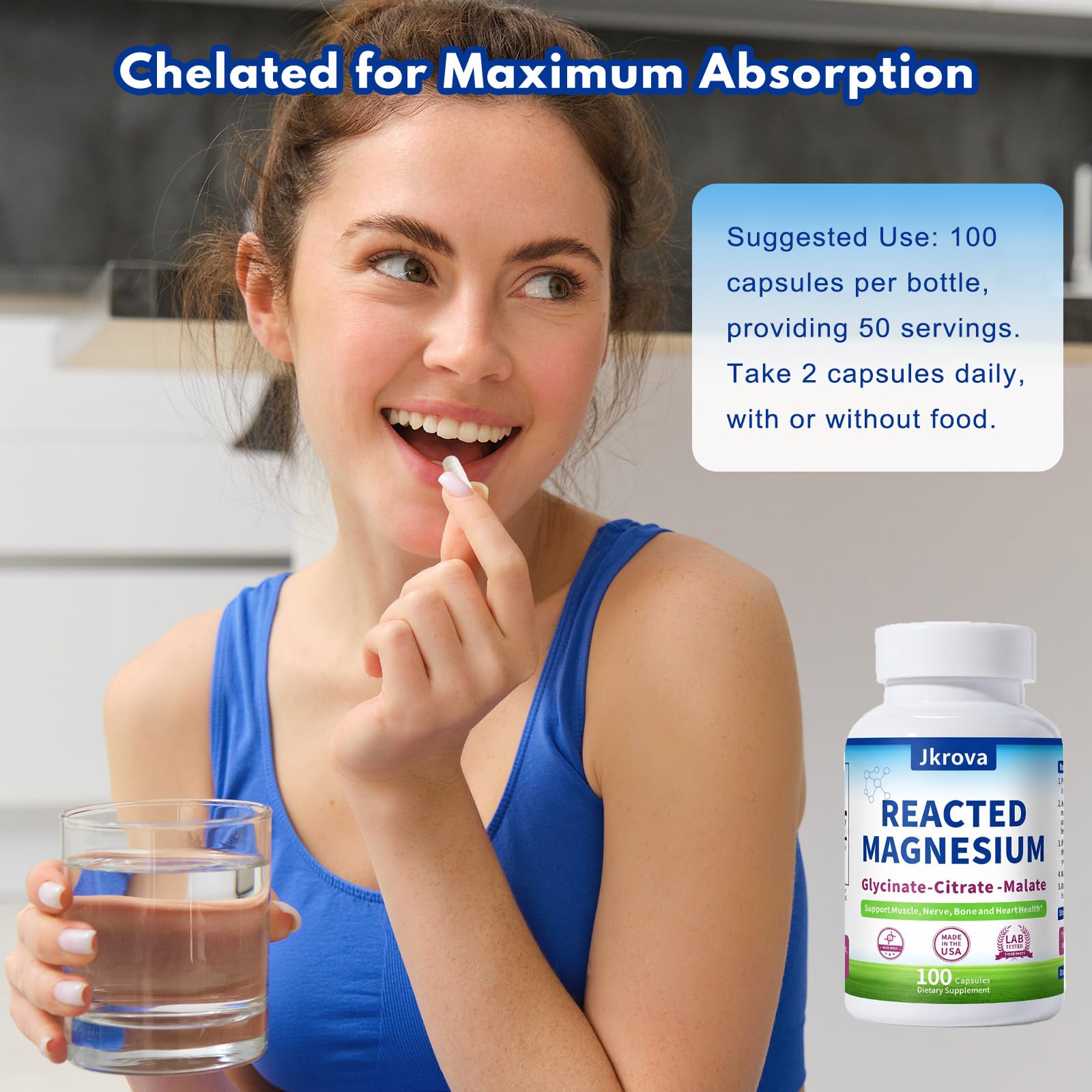 Jkrova Reacted Magnesium iconography emphasizing heart health and energy support.