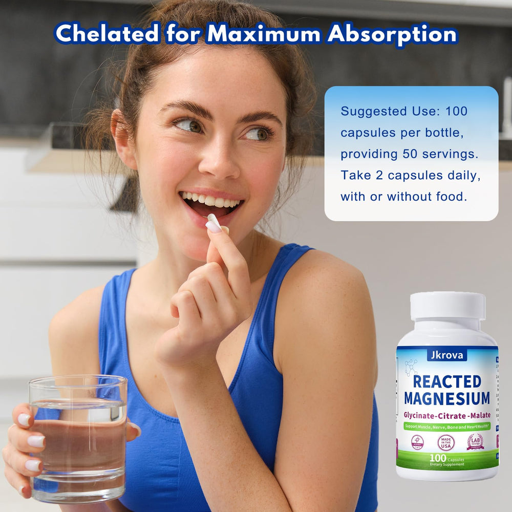 Jkrova Reacted Magnesium iconography emphasizing heart health and energy support.