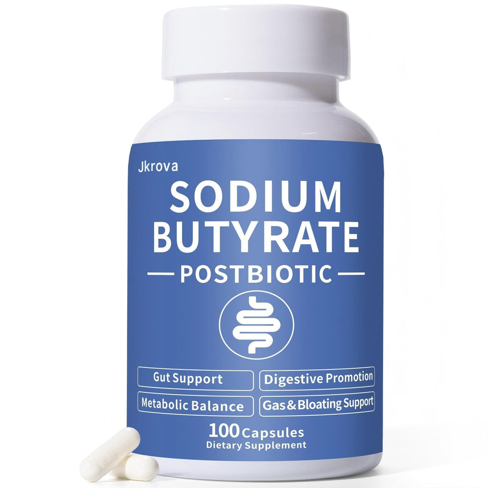 Jkrova sodium butyrate bottle showing the gut health supplement