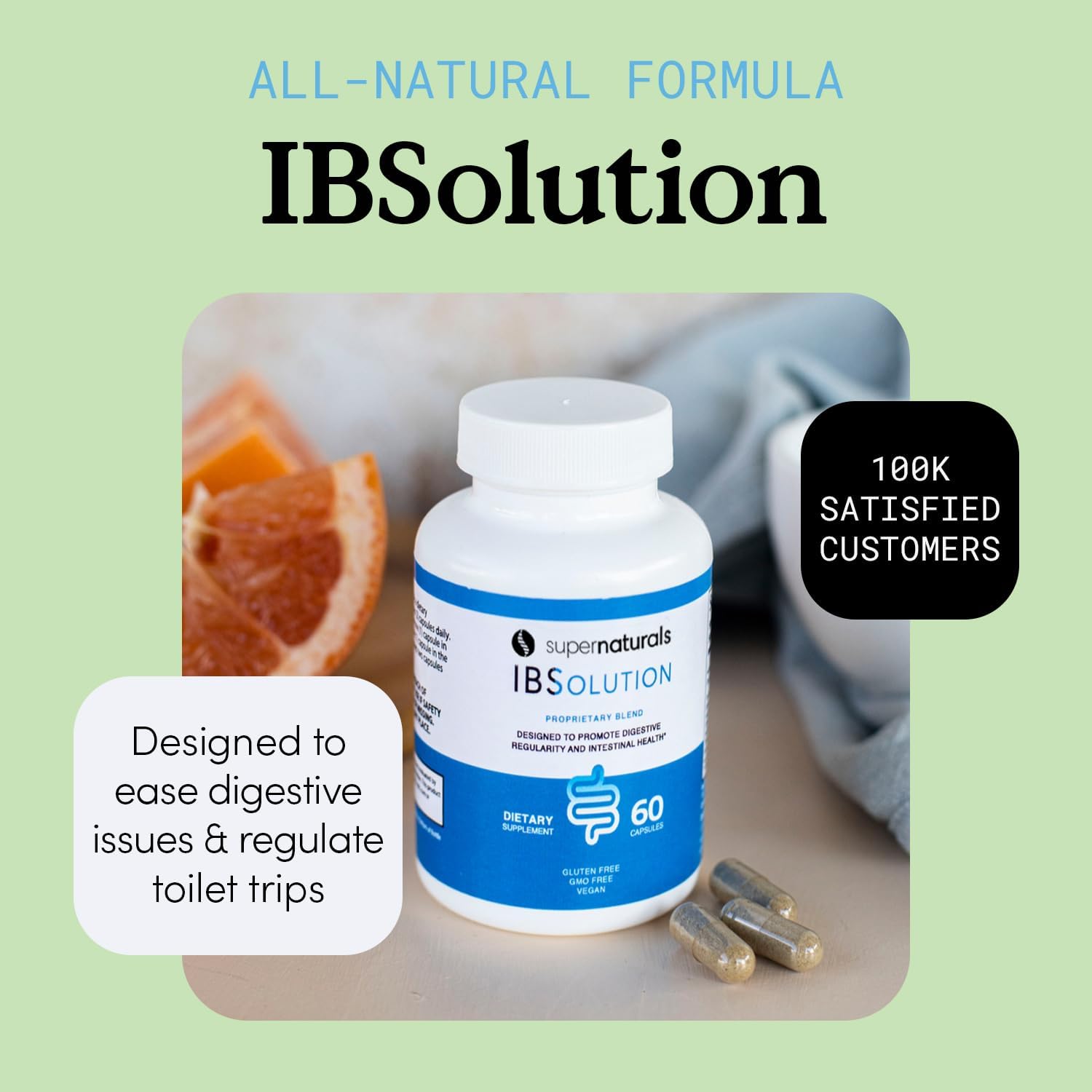 JLM Nutritionals SuperNaturals IBSolution capsules offer natural gut support.