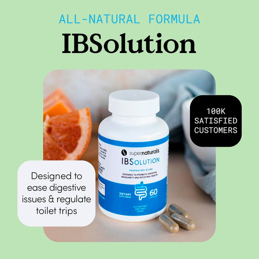 JLM Nutritionals SuperNaturals IBSolution capsules offer natural gut support.
