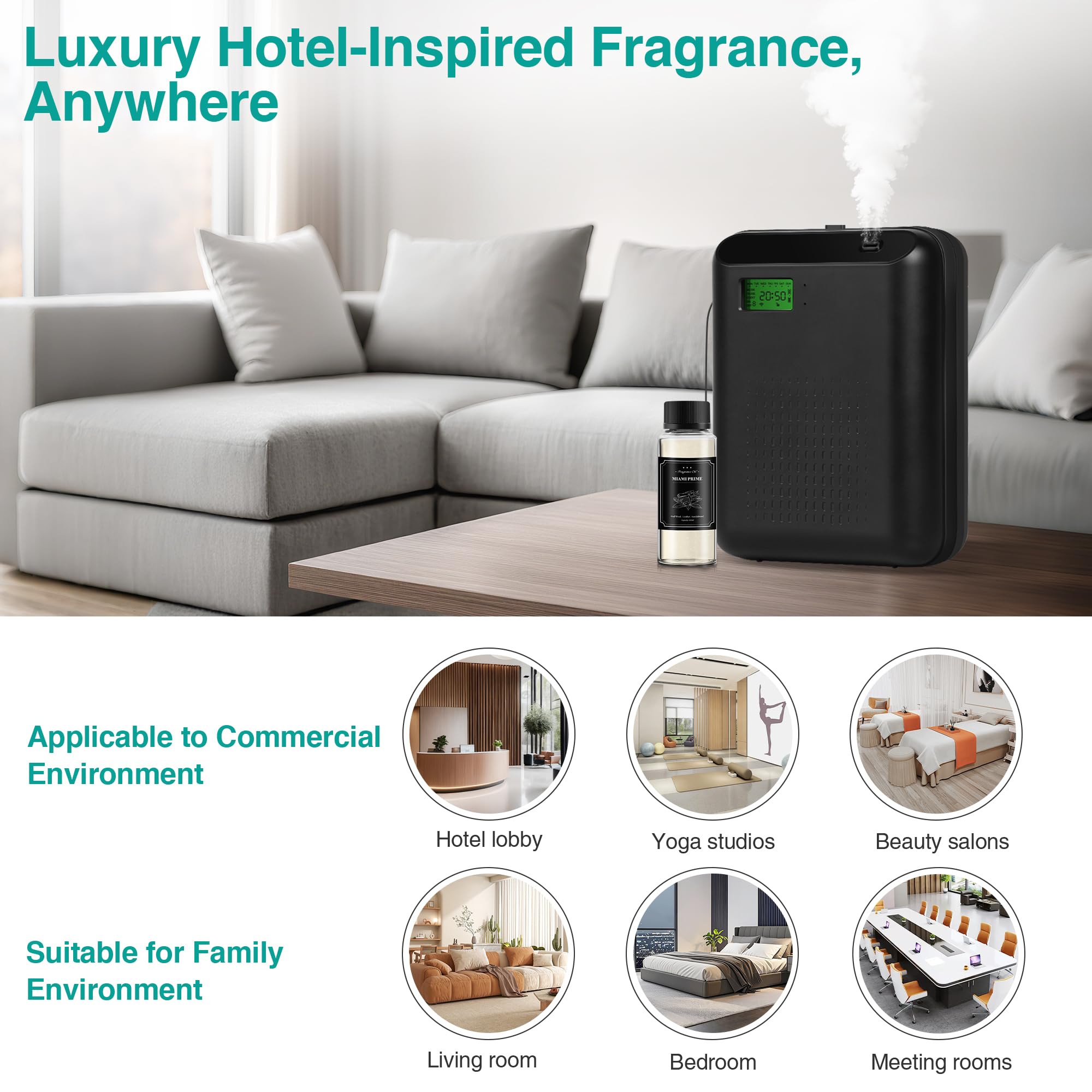 JM-X2 Pro’s minimalist design complements modern interiors while delivering fragrance.