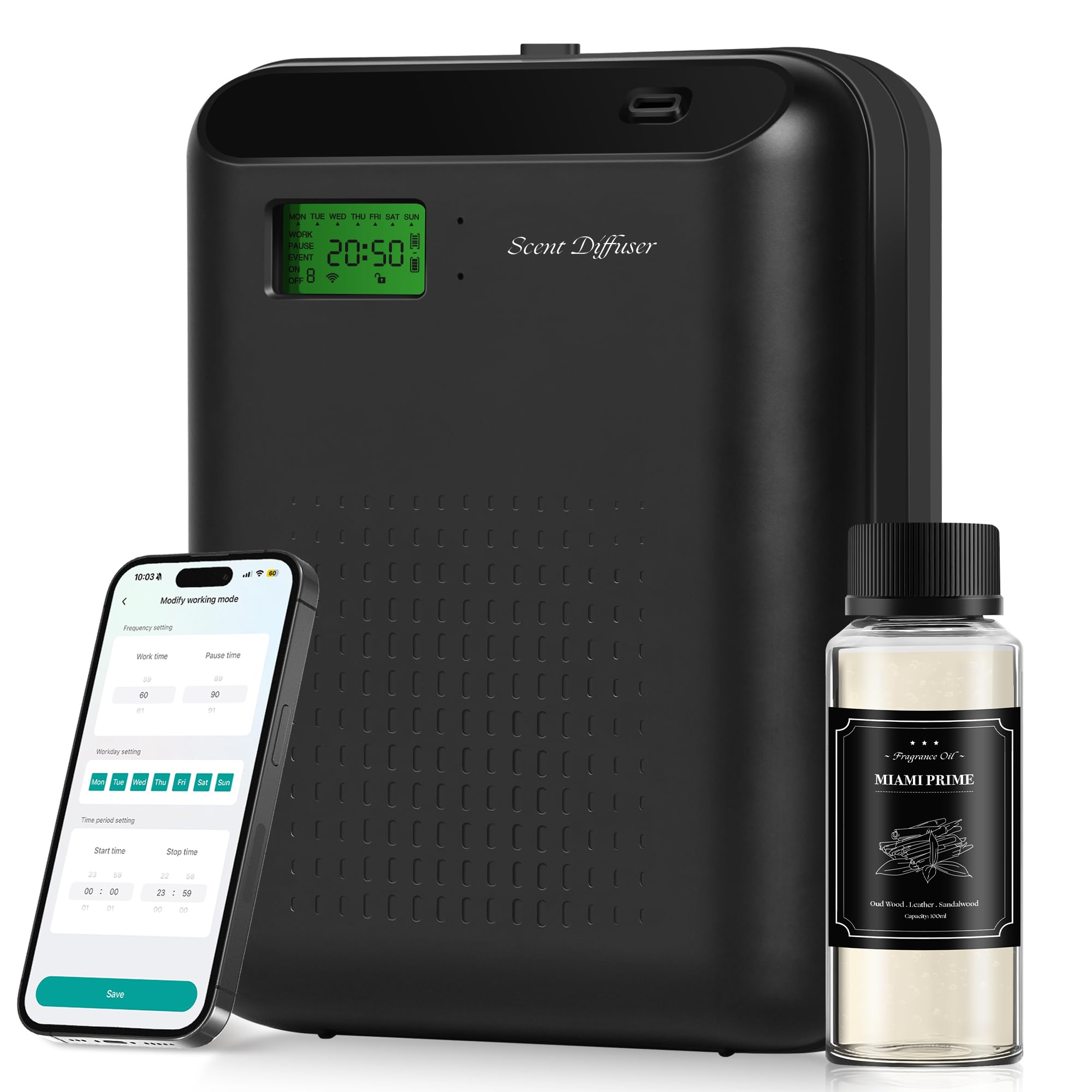 JM-X2 Pro Scent Air Machine on a desktop boosts home ambiance with hotel-like fragrance.