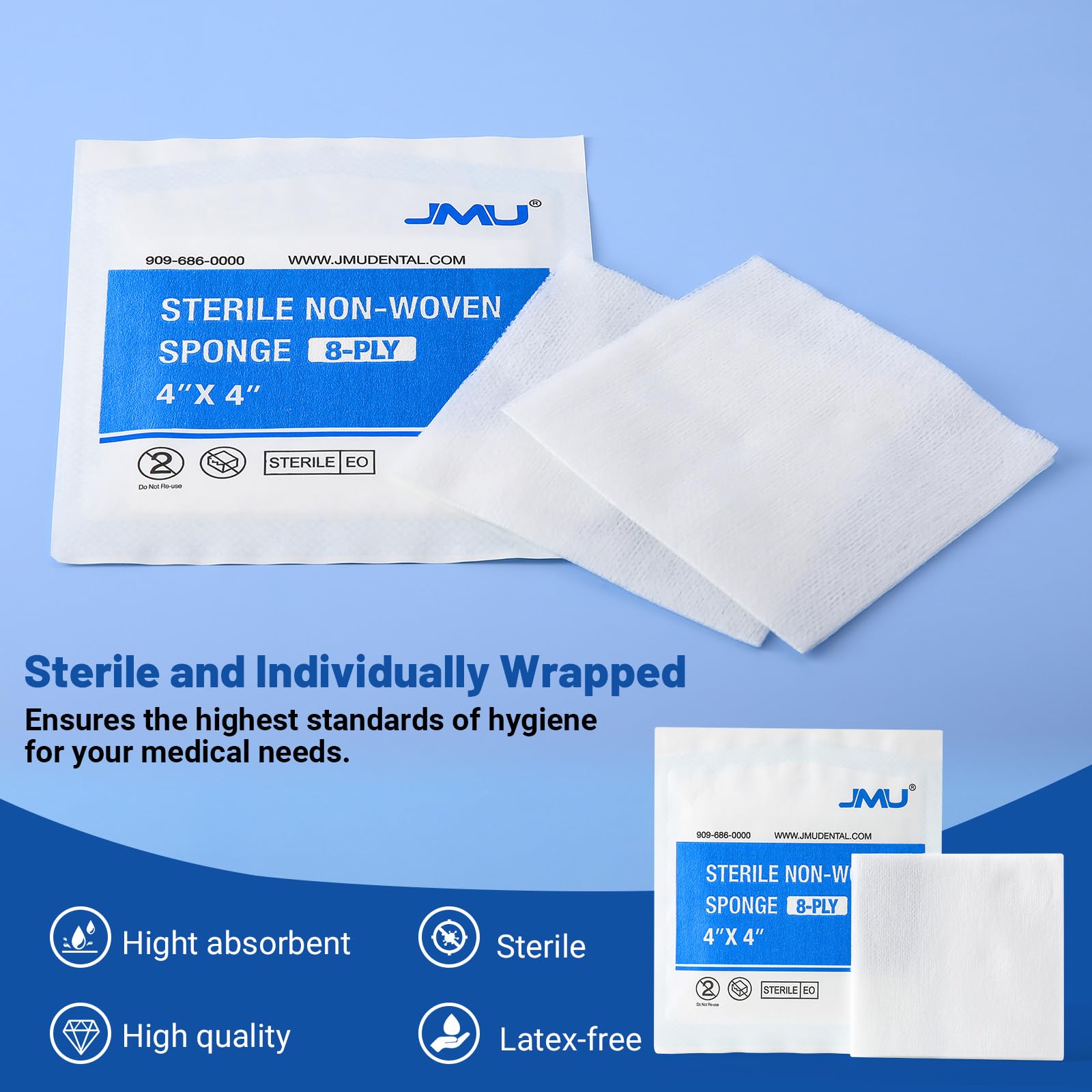 JMU Gauze pads ideal for home care and first-aid tasks.