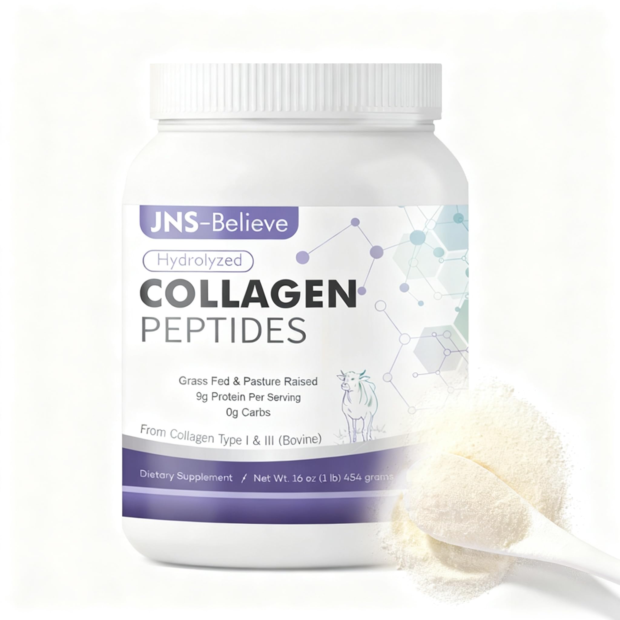 JNS-Believe collagen peptides front label for versatile daily mixing.