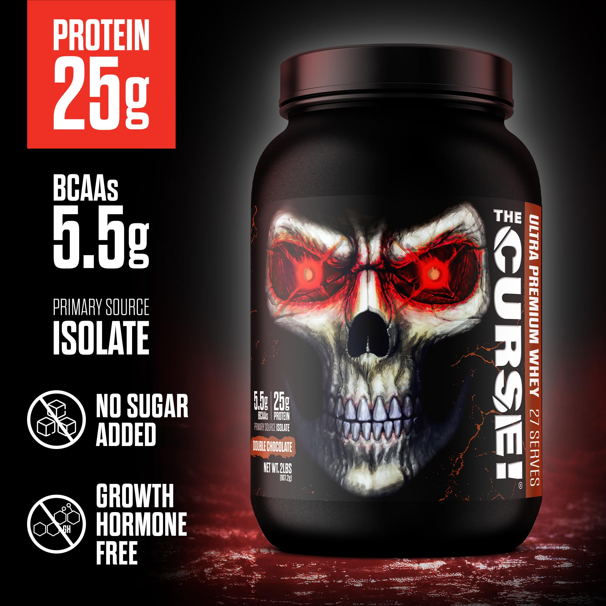 JNX SPORTS The Curse! nutrition label highlights 25g protein per serve.