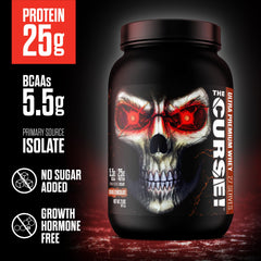JNX SPORTS The Curse! nutrition label highlights 25g protein per serve.