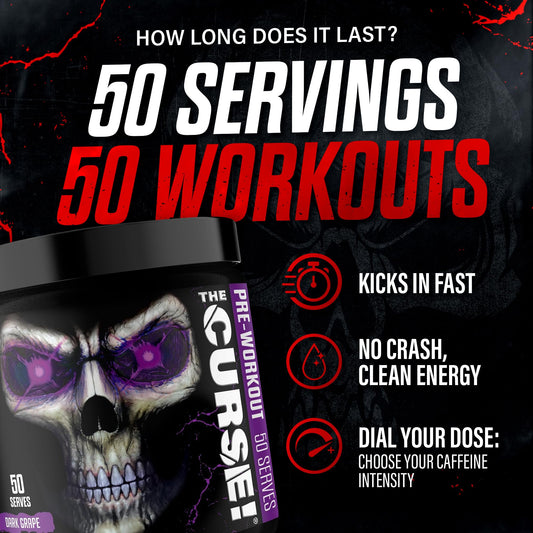 The Curse! pina colada scoop shows quick-dissolving texture for fast pre-workout energy.