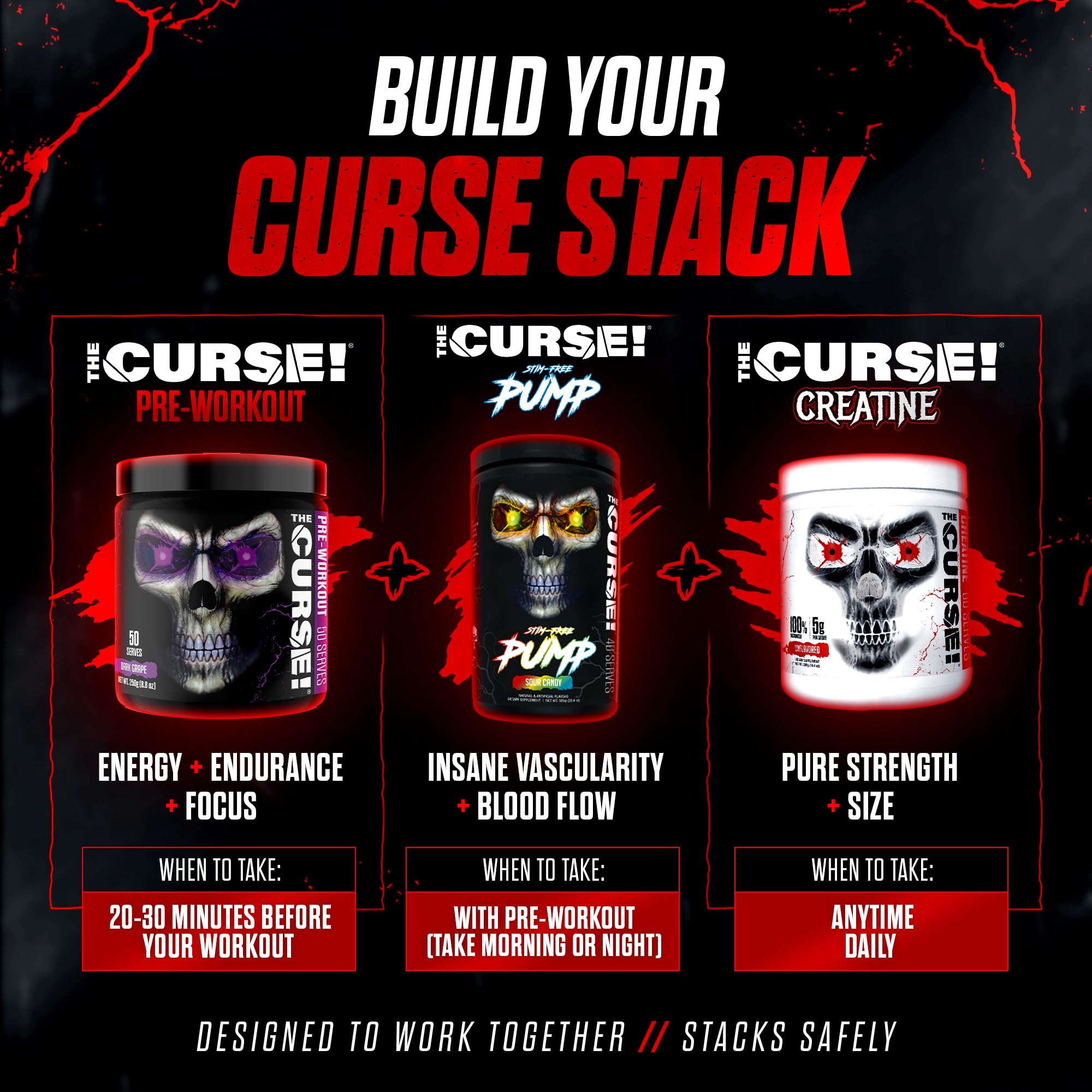 Half-scoop option shown for adjustable stim in The Curse pre workout