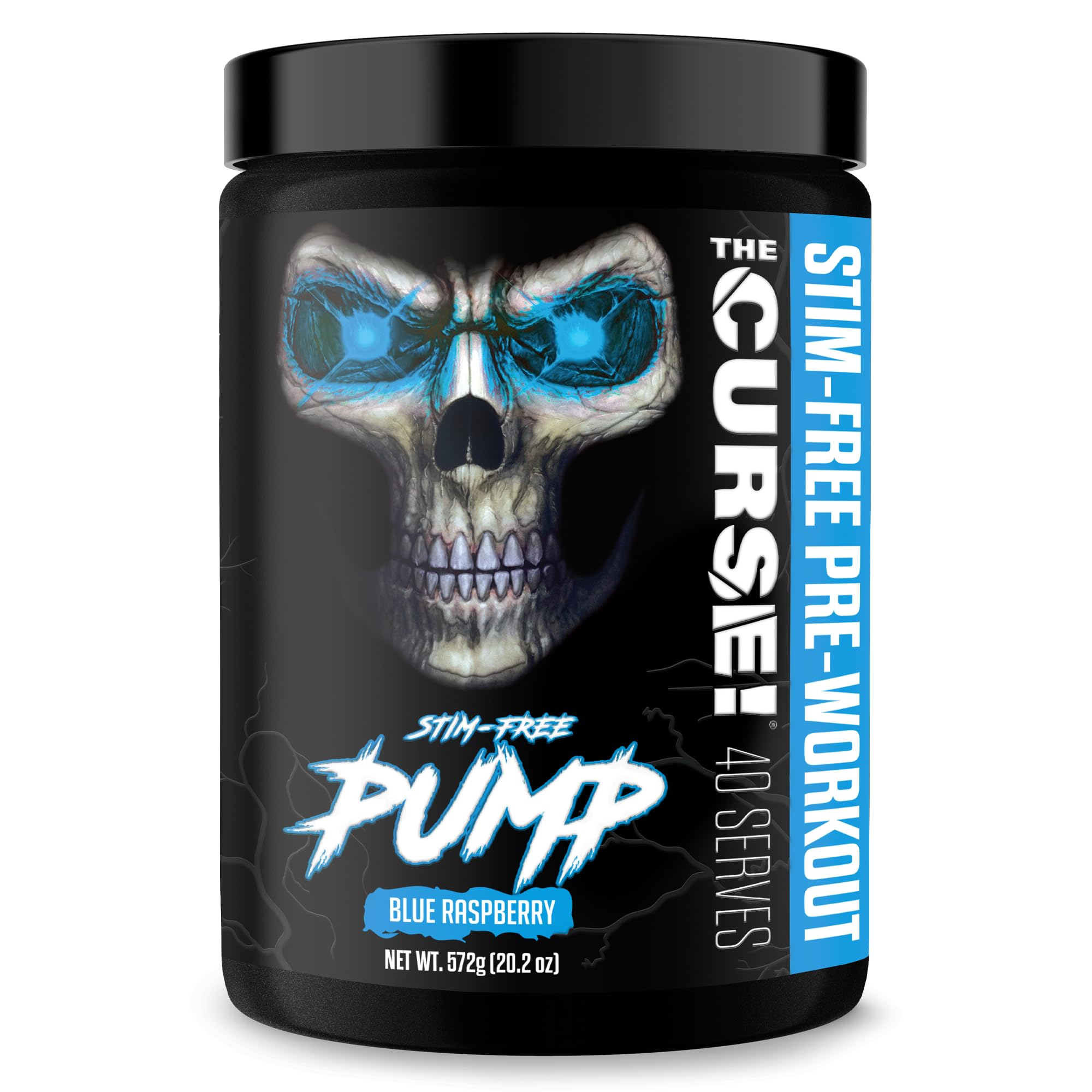 JNX Sports The Curse! Pump bottle in blue raspberry flavor for a caffeine-free nitric oxide boost.