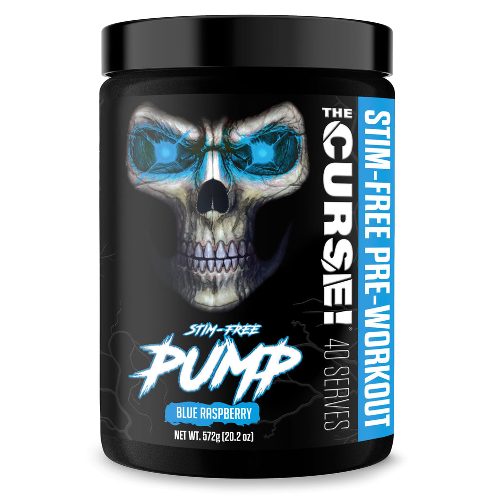 JNX Sports The Curse! Pump bottle in blue raspberry flavor for a caffeine-free nitric oxide boost.