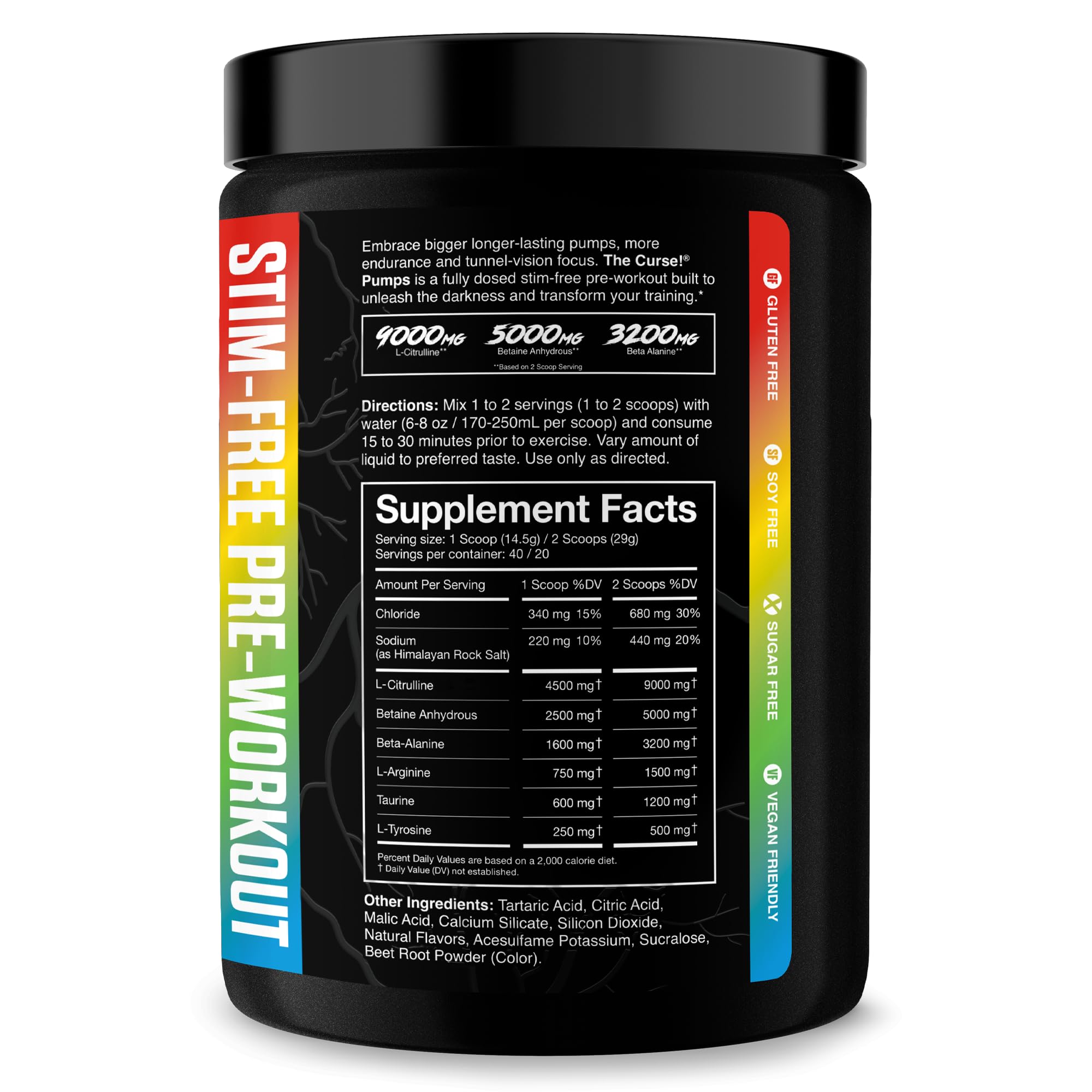 JNX Sports The Curse! Pump bottle on gym bench with non-stim formula.