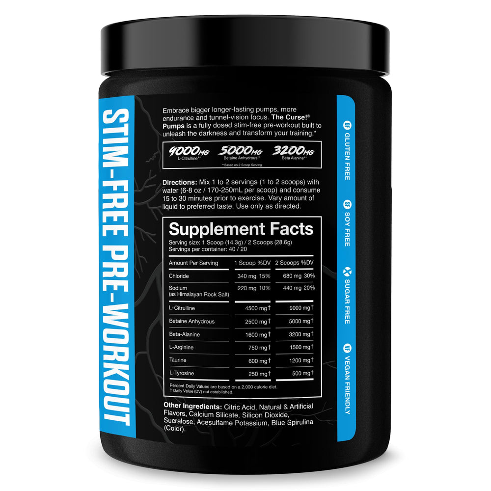 JNX Sports The Curse! Pump powder scoop illustrating non-stimulant pre-workout.
