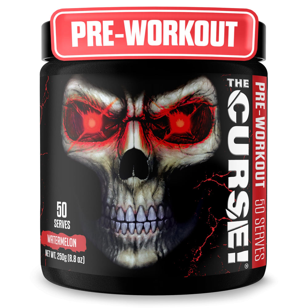 JNX SPORTS The Curse watermelon powder bottle ready for an energy-boosting workout.