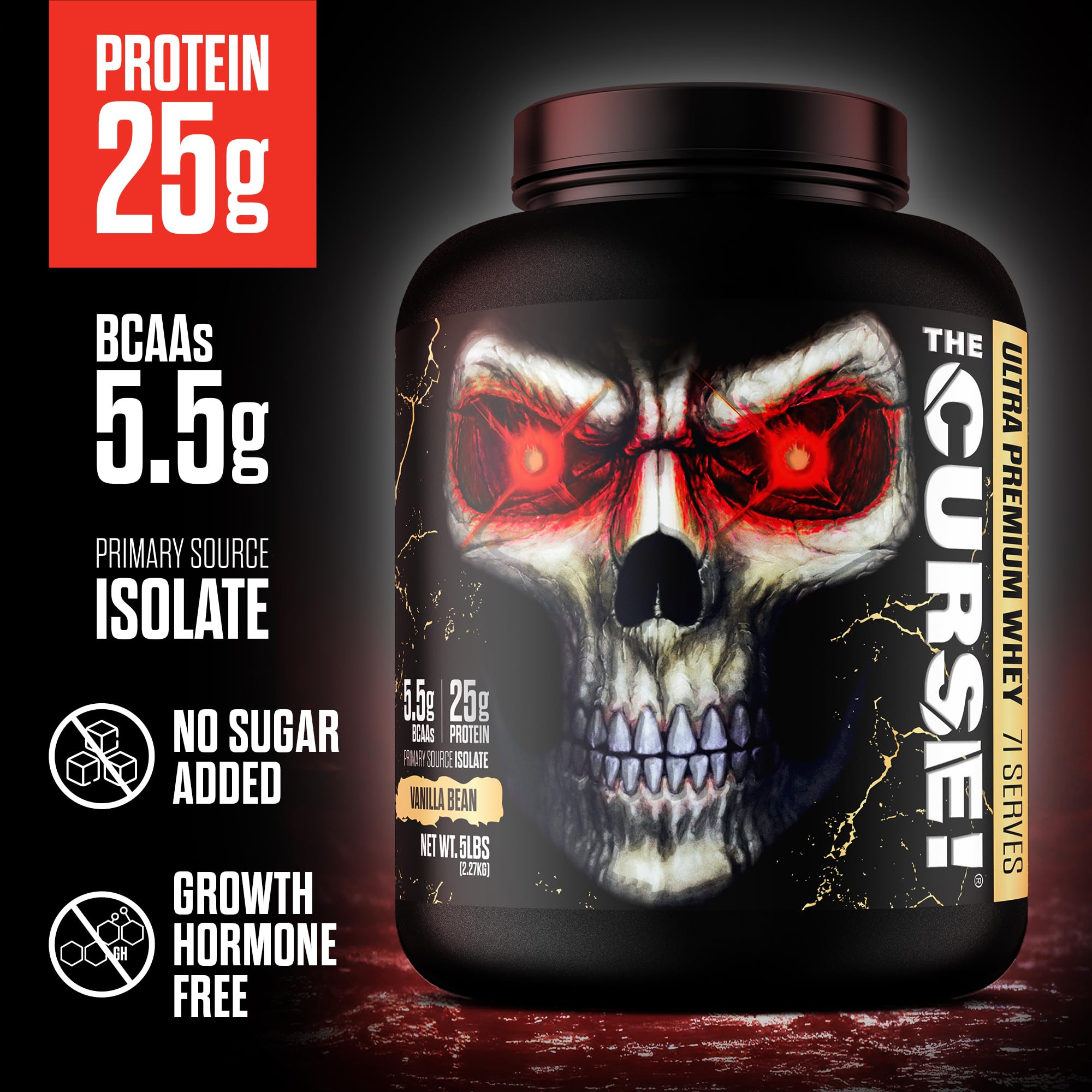 Closeup of The Curse! whey ingredients label