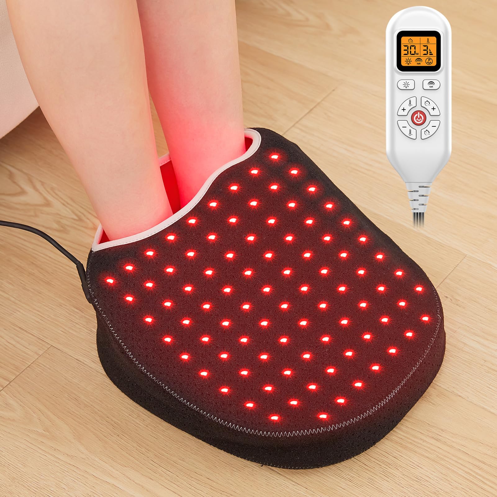 JOBYNA infrared-red foot wrap radiates even light for soothing foot warmth.