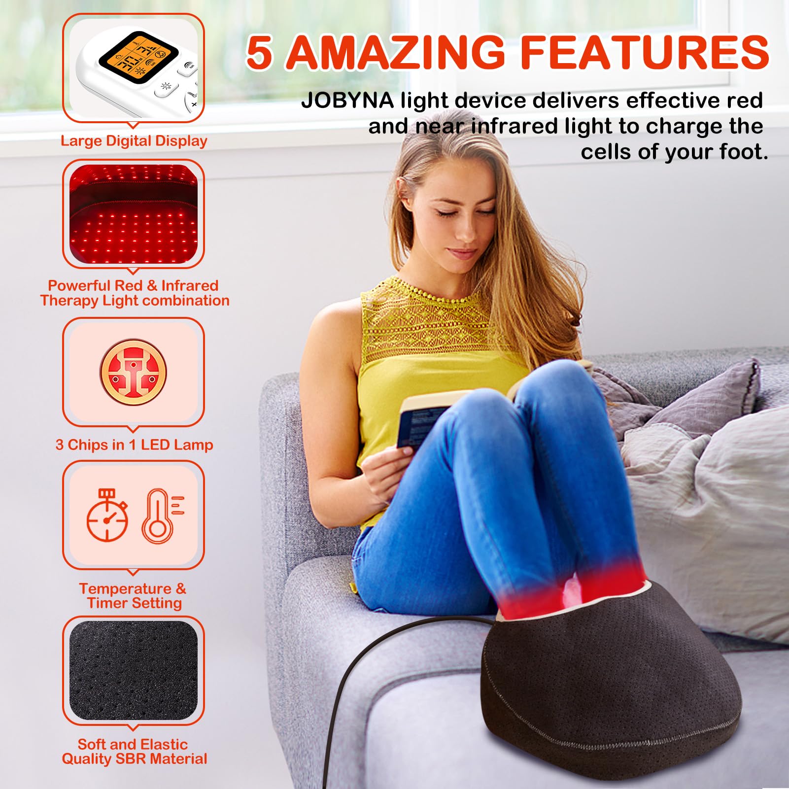 JOBYNA red-light 660nm pulse mode enhances momentary warmth and glow.