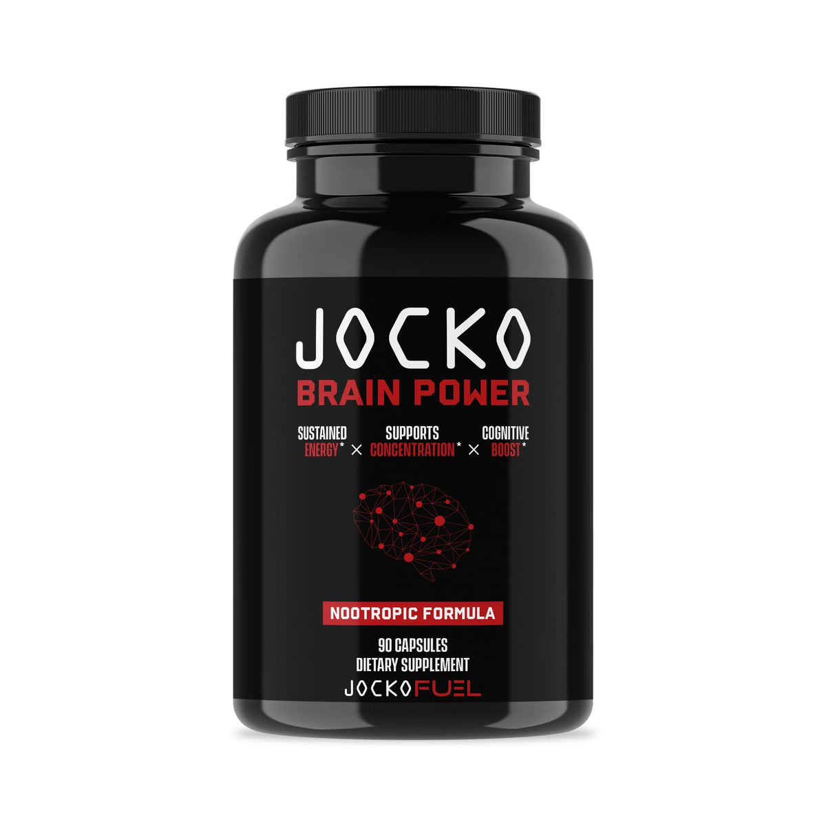 Jocko Fuel Brain Power bottle front showing sleek design and focus support.