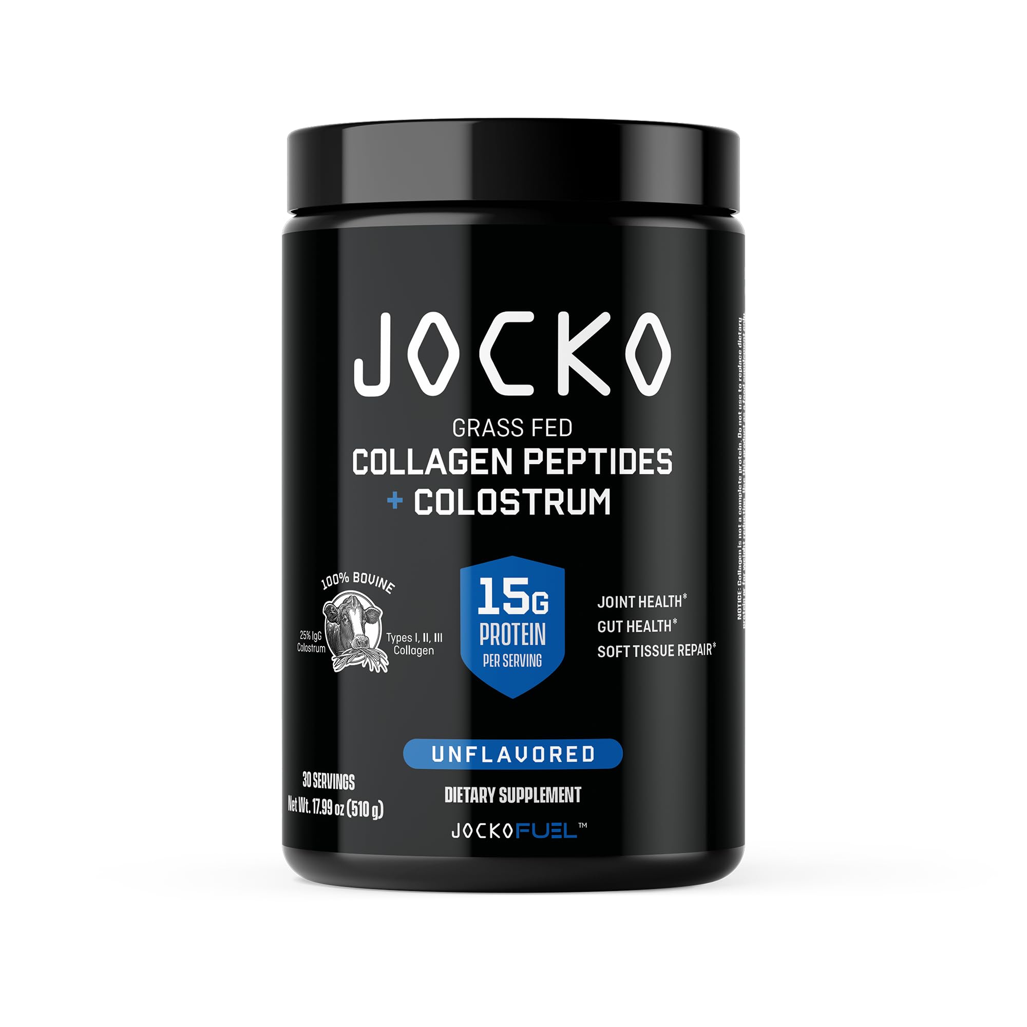 Jocko Fuel collagen powder tub showing hydrolyzed collagen for joint support