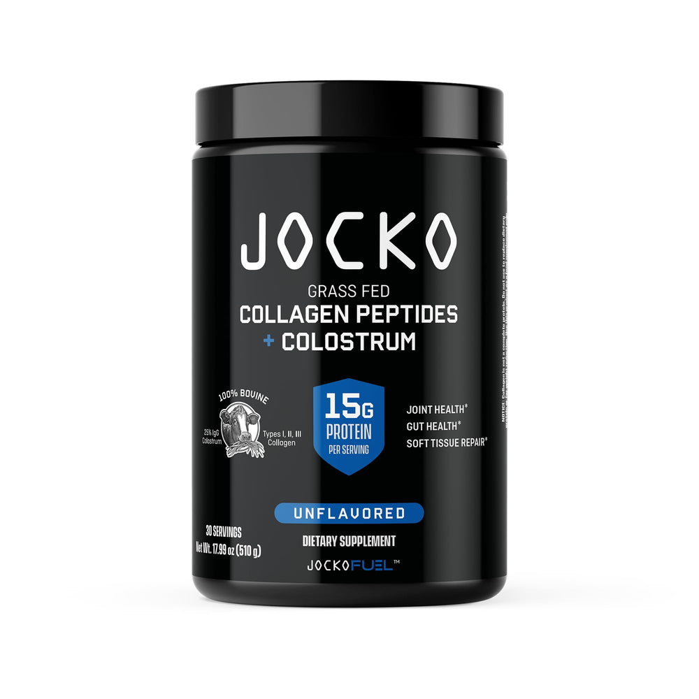 Jocko Fuel collagen powder tub showing hydrolyzed collagen for joint support