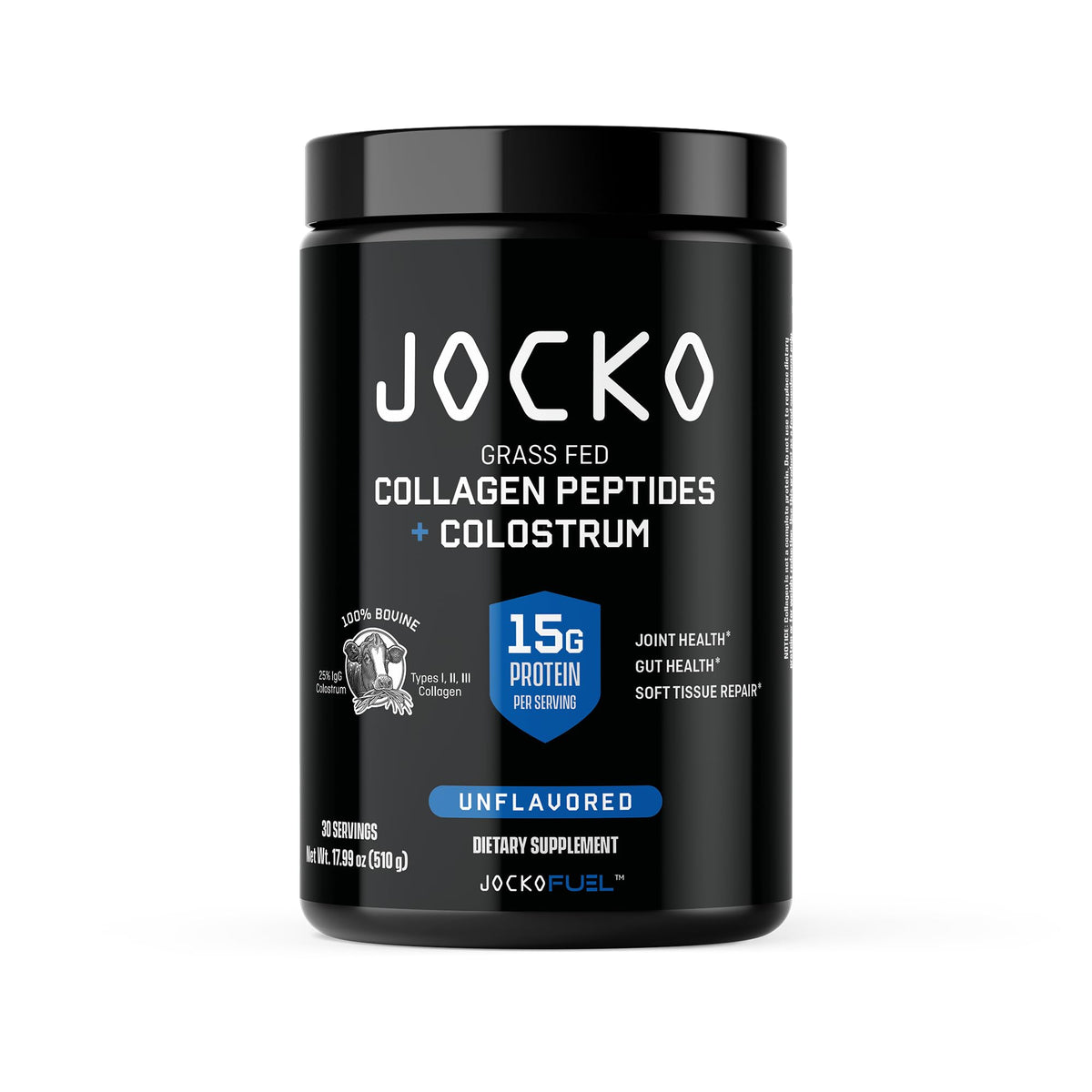 Jocko Fuel collagen powder tub showing hydrolyzed collagen for joint support