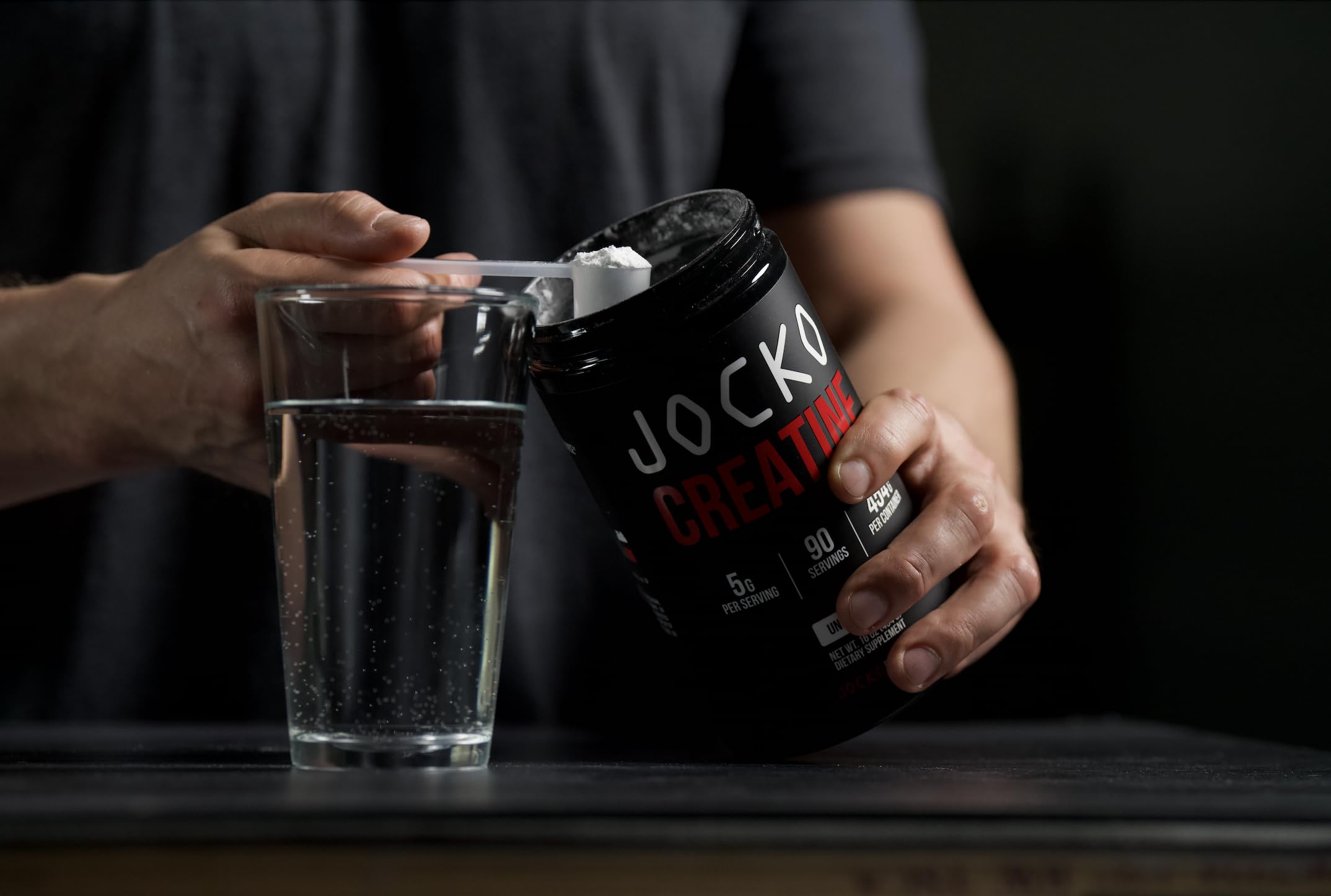 Jocko Fuel Creatine Monohydrate powder in athlete training context.