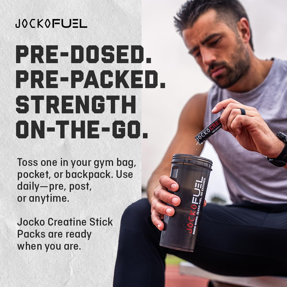 Energetic setup featuring Jocko Fuel Creatine Stick Packs for daily use.