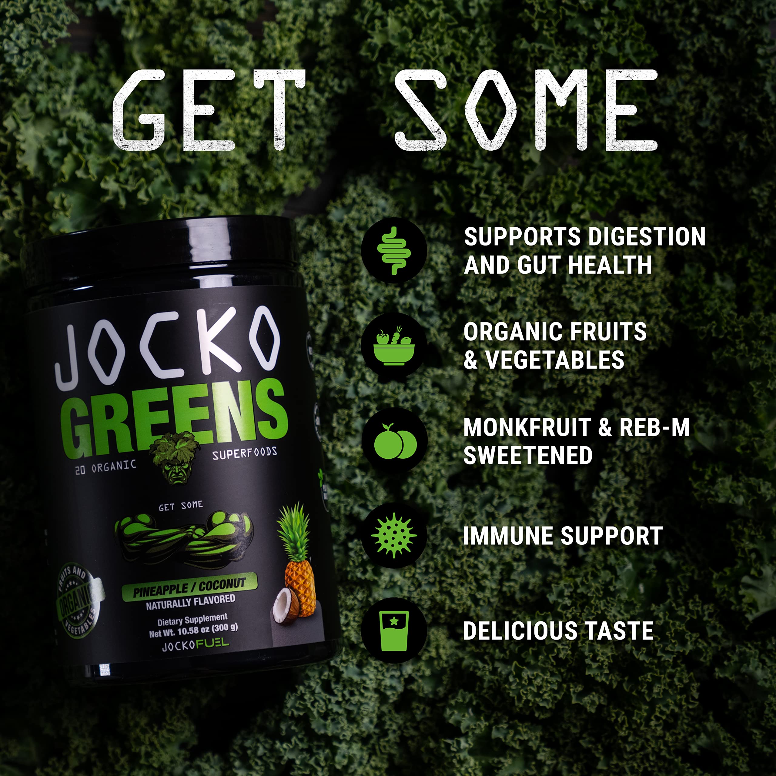 Jocko Fuel Daily Greens pina colada flavor for a refreshing boost.