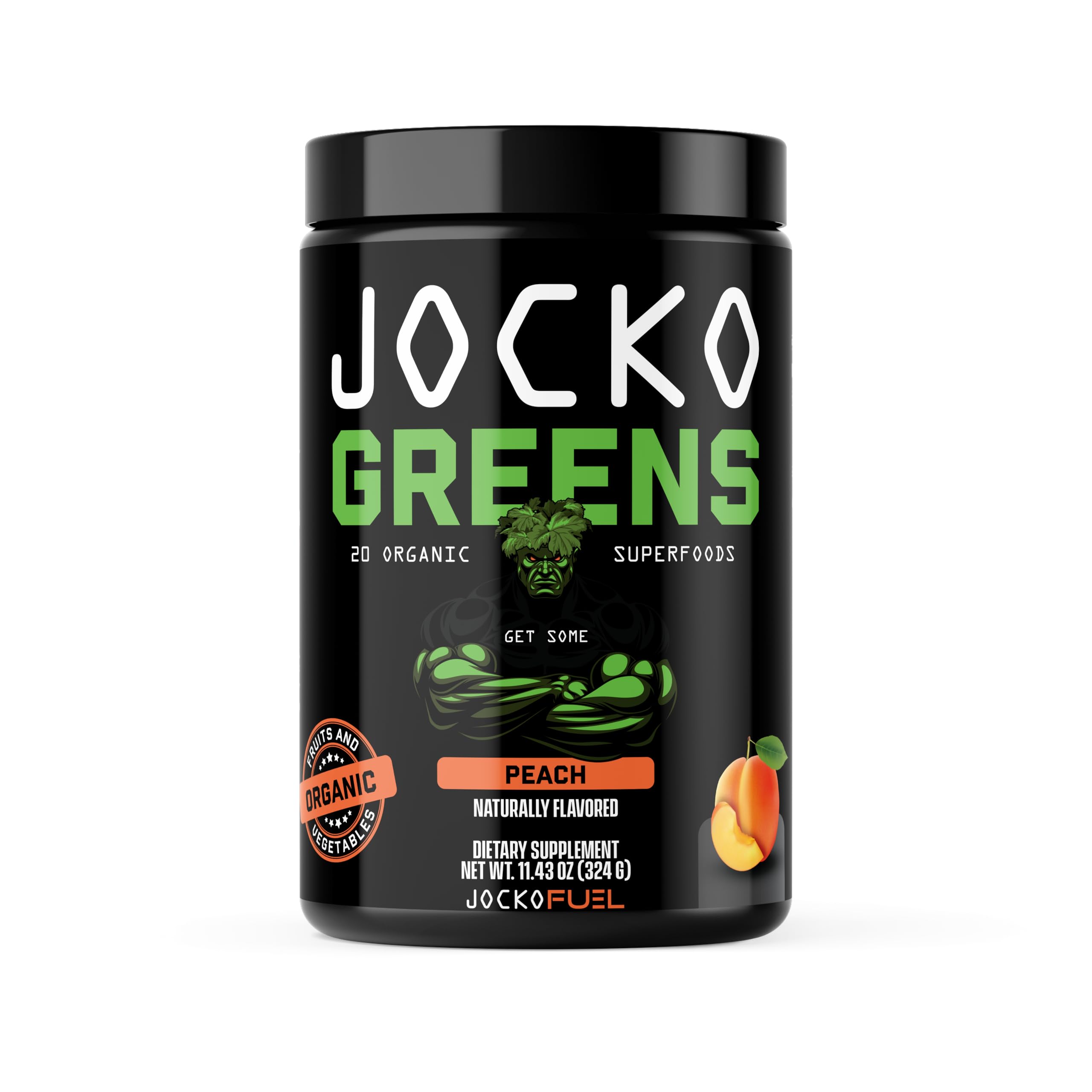 Jocko Fuel Daily Greens powder in tin shows a vibrant blend for daily gut health.