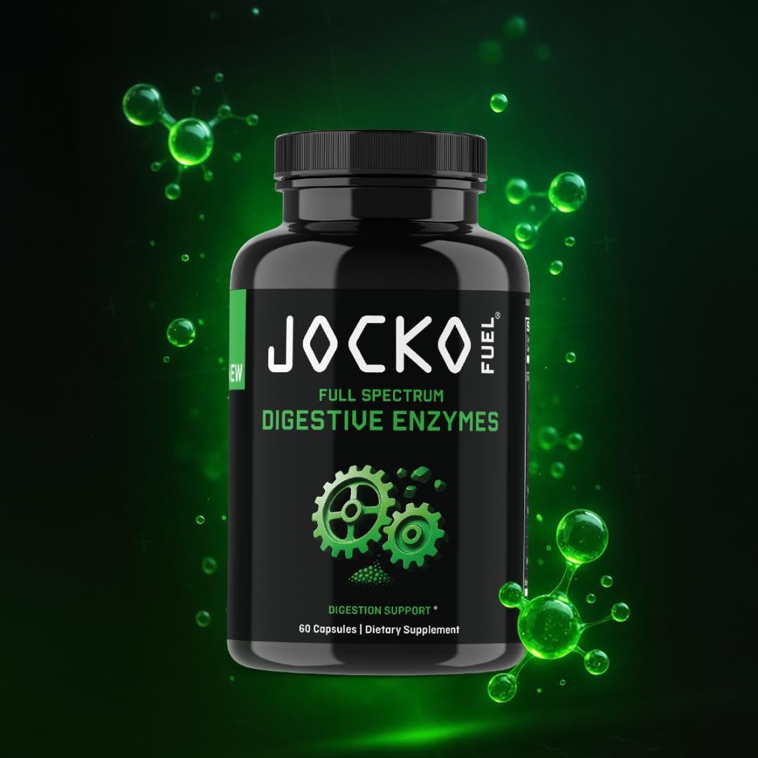 Jocko Fuel Digestive Enzymes vegan-friendly capsule image indicates daily support without dairy.