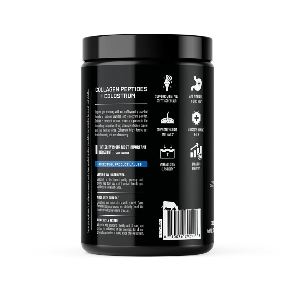 Close-up of dual-action ingredients—collagen and colostrum synergy for recovery