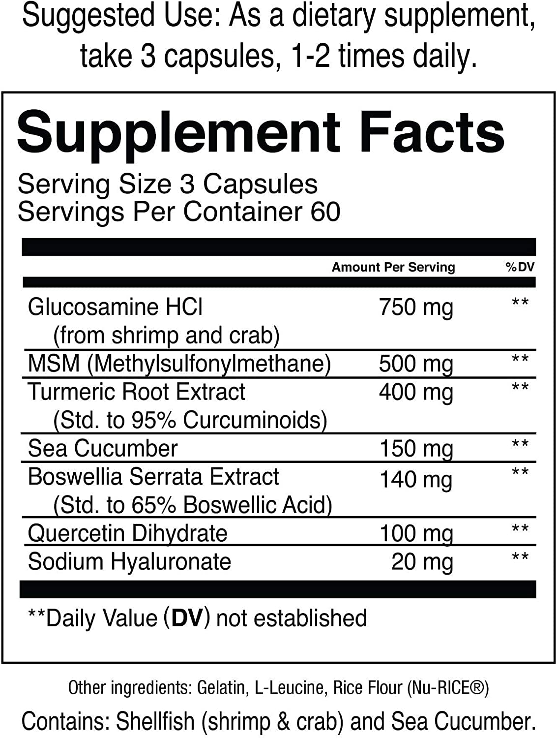 Jocko Fuel glucosamine MSM ingredients label highlighting joint health support.