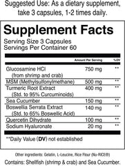 Jocko Fuel glucosamine MSM ingredients label highlighting joint health support.