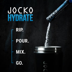 Jocko Fuel Hydrate box and packets on table ready for workout hydration.