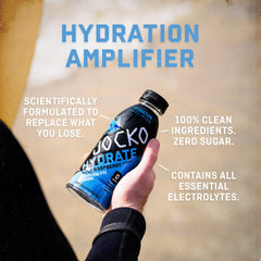 Jocko Fuel Hydrate label close-up notes electrolyte quantities for confident hydration.