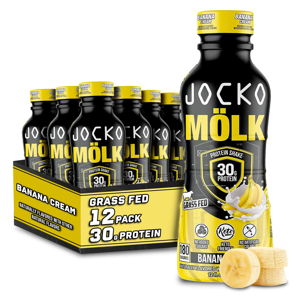 Jocko Fuel Mölk banana cream ready-to-drink bottle for convenient post-workout nutrition